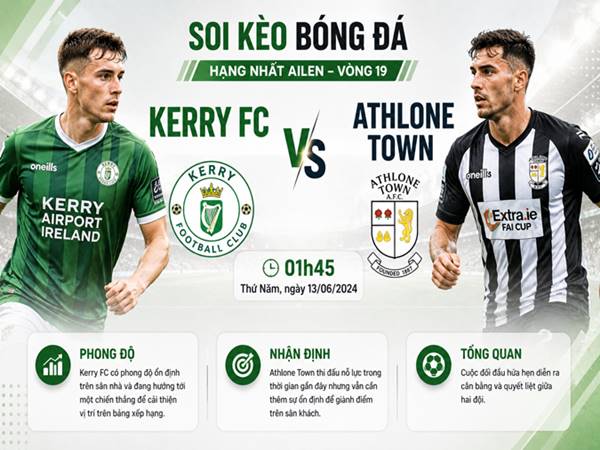 Soi kèo Kerry FC Athlone Town, 1h45 ngày 13/06 Soi kèo Kerry FC Athlone Town, 1h45 ngày 13/06